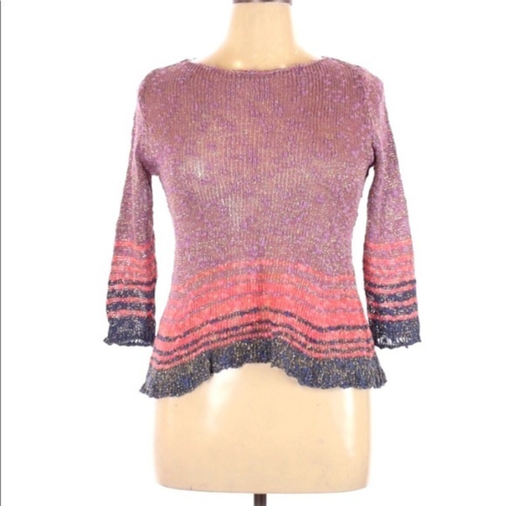 Georgina‎ Estefania XL purple pink grey metallic boho linen blend crop sweater
